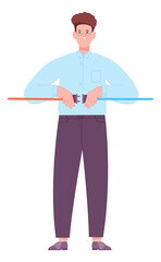 Man connecting red and blue wire. Problem solution concept