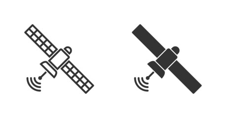 Satellite icon. Broadcast symbol. Artificial satelite in orbit around earth. Vector illustration.