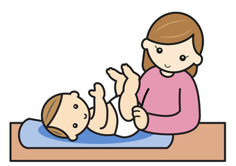 赤ちゃんのおむつ替えをするママ