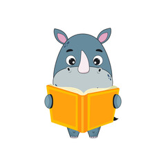 Cartoon character rhinoceros holding a book. Rhinoceros icon. Illustration for design and print © DisignUA