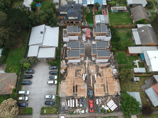 Construction of Brick Veneer town houses in Melbourne Victoria Australian Suburbia 