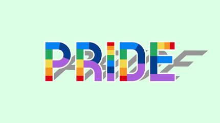 A word "Pride" with rainbow flag and shadow.