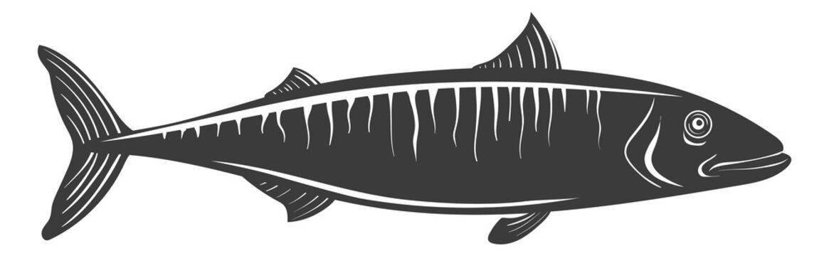 Mackrel black icon. Seafood restaurant logo. Fish silhouette