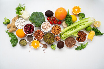 Clean eating concept protein food vegan background cereals and veggies