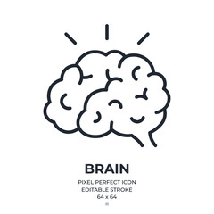 Brain editable stroke outline icon isolated on white background flat vector illustration. Pixel perfect. 64 x 64.