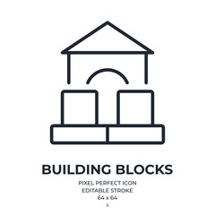 Childish building blocks editable stroke outline icon isolated on white background flat vector illustration. Pixel perfect. 64 x 64.