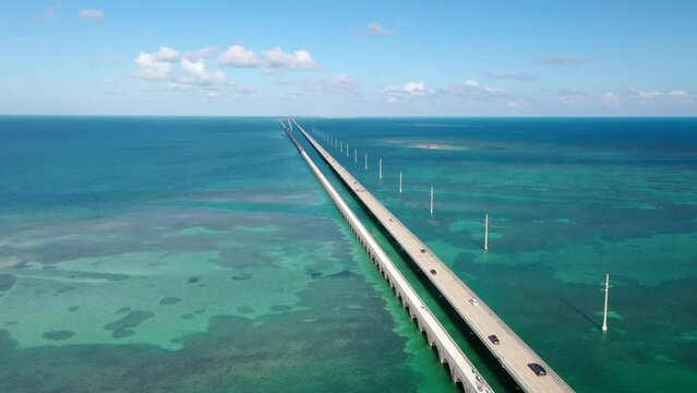 Aerial View Of Seven Mile Bridge In Florida Keys, USA - drone shot