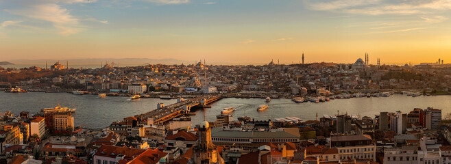 Big panorama of Istanbul landscape during sunset. Travel to Turkey.