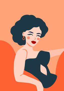 vector portrait of vintage girl in pin-up style