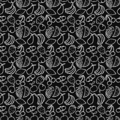 Seamless fruits pattern. Black and white doodle fruits pattern. Fruits background