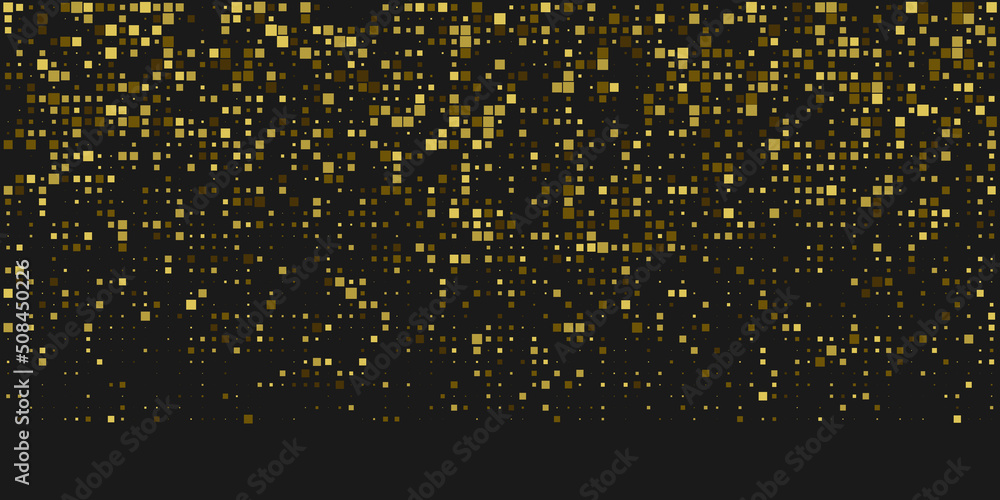 Poster abstract gold squares technology pattern isolated on dark background. geometric shape elements for p
