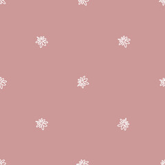 Boho seamless pattern with white flowers and pink background