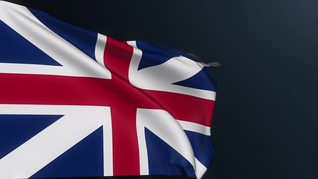British flag. Great Britain. Union Jack. London sign. English official national identity symbol of England Scotland Wales unity. Realistic 3D animation with waving cotton texture.