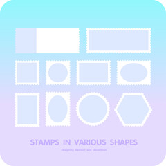 Stamps in a variety of shapes.Graphic design for decoration and elements.