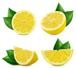 Fototapeta premium Collection lemon isolated on white background. Taste lemon with leaf. Full depth of field with clipping path