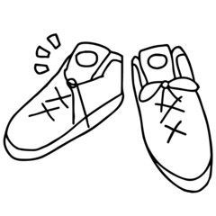 靴紐が解けたスニーカーの線画イラスト