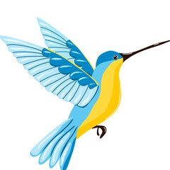 Vector illustration birds isolated on white. Blue hummingbird flying. Can be used for poster, packing, fabric, invitation or scrapbooking