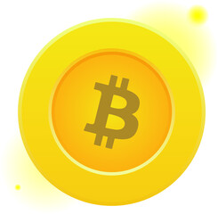 gold bitcoin coin on a white background. coin icon with a star symbol inside. coin glitters on white background. vector