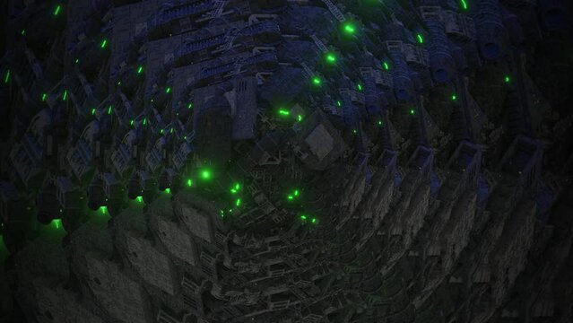 Industrial sci-fi sphere green rotate 3d seamless loop