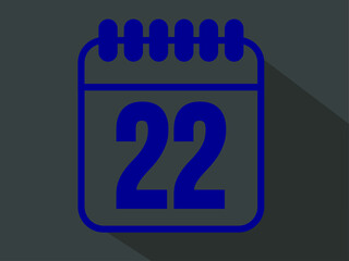 Day 22 calendar. Calendar icon in blue with dark background.