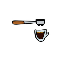 Coffee maker horn and glass espresso cup