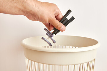 Used razors are discarded for disposal and recycling.