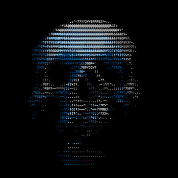 Skull made of text symbols in ASCII art design