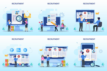 Recruitment Vector Illustration, we are hiring Flat vector template Style Suitable for Web Landing Page, Background.