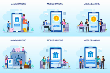 Fototapeta na wymiar Mobile Banking Vector Illustration Concept, Flat vector template Style Suitable for Web Landing Page, Background.