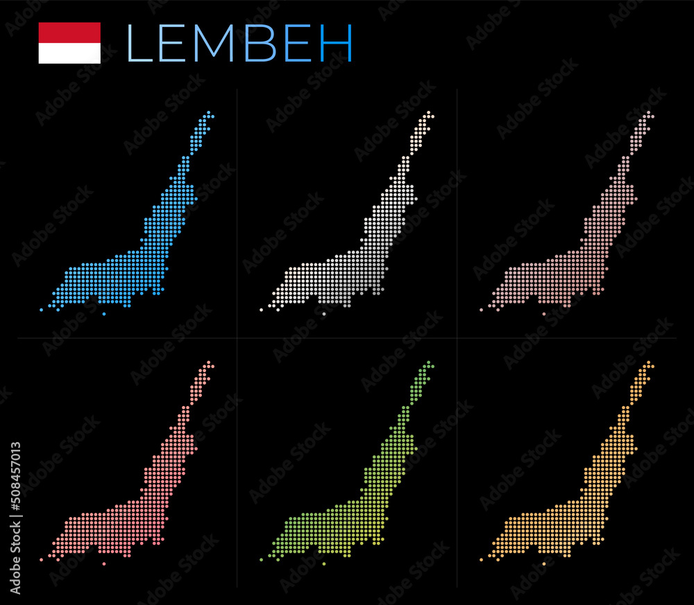 Poster lembeh dotted map set. map of lembeh in dotted style. borders of the island filled with beautiful sm