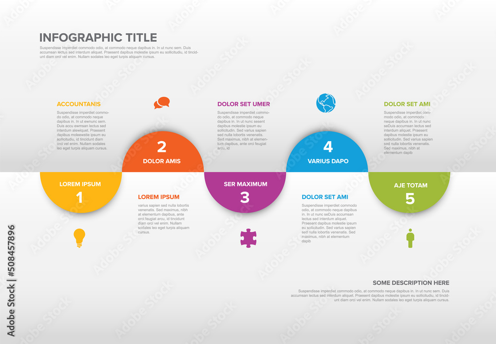 Poster five circle steps elements template with icons