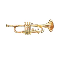 Obraz na płótnie Canvas trumpet isolated on white background. Illustration of a musical trumpet in watercolor style. Sketch of a saxophone in color for postcards, posters, logos.
