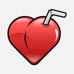 heart with straw cartoon illustration