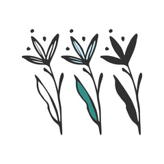 Hand drawn flower and branches doodle, Vector illustration