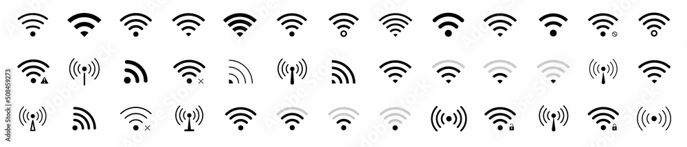 Poster wifi icon set. wireless internet symbol. different black wifi icon set. set of free wifi and zone si