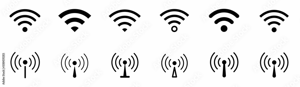 Poster wifi icon set. wireless internet symbol. different black wifi icon set. set of free wifi and zone si