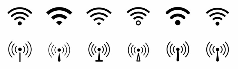 WiFi icon set. Wireless internet symbol. Different black wifi icon set. Set of free WiFi and zone sign. Set of sign for connect of network. Hotspot icon. Vector illustration