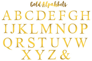 Gold alphabets design on white