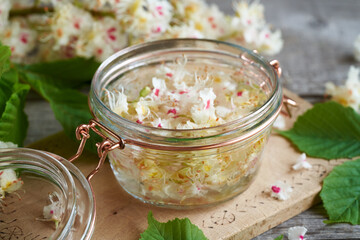 Preparation of tincture from horse chestnut blossoms