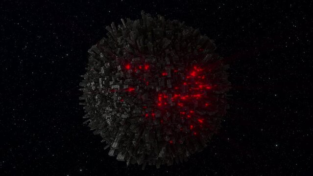 City world space rotate red rays 3d seamless loop