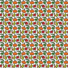 Seamless pattern with vegetables icons. Colored doodle vegetables pattern. Food background