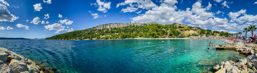 Panoramic view on the unique Kasjuni Beach in Split 