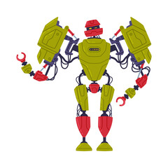 Metal Green Robot Machine with Limbs for Labor Automation Vector Illustration