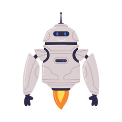 Metal Robot Machine with Limbs and Fire Turbine for Labor Automation Vector Illustration