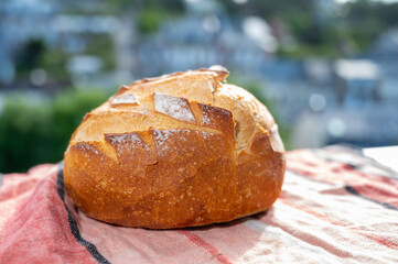 White wheat round baked  farmers bread pain from French bakery