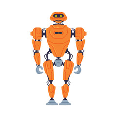 Metal Orange Robot Machine with Limbs for Labor Automation Vector Illustration