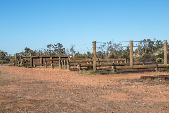 Obstacle Course with hurdles and wooden walls at a boot camp. - Powered by Adobe