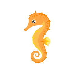 Fototapeta premium Cute cartoon seahorse isolated on white. Vector funny sea animal. Flat icon.