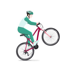 Vector cyclist in a helmet on a bicycle in a jump