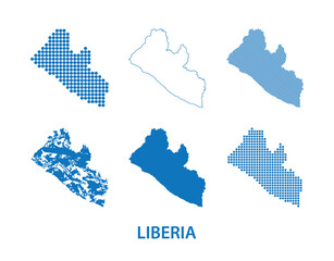 map of Republic of Liberia - vector set of silhouettes in different patterns